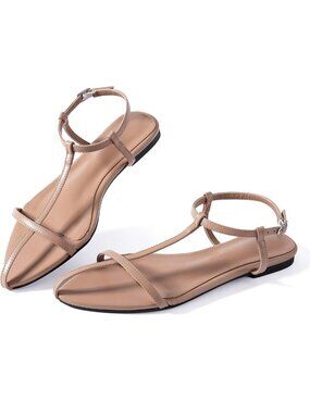 Dressy Vegan Leather Slingback Mules - Cute Flat Sandals, Pointed Open Toe